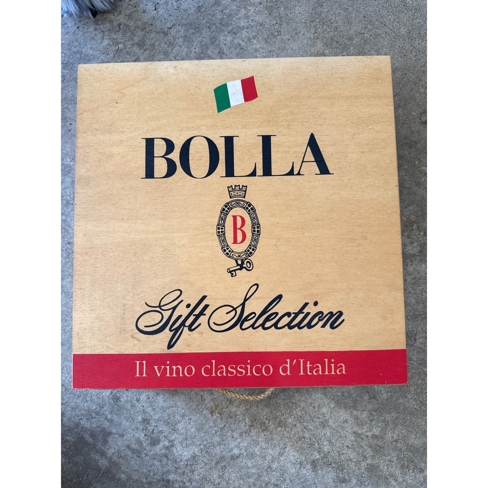 Bolla Italian Wine Gift Selection Vintage Wooden Crate Box with Rope Handle 14in